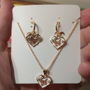 3/$10 Butterfly Heart Necklace and Earring Set